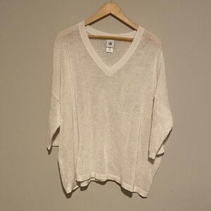 Cabi Cream Mesh V-Neck Sweater